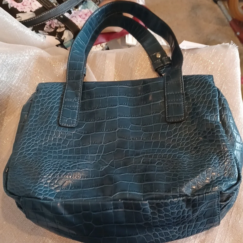 Croft & Borrows Faux Gator 🐊 Shoulder Bag, Pacific Blue
